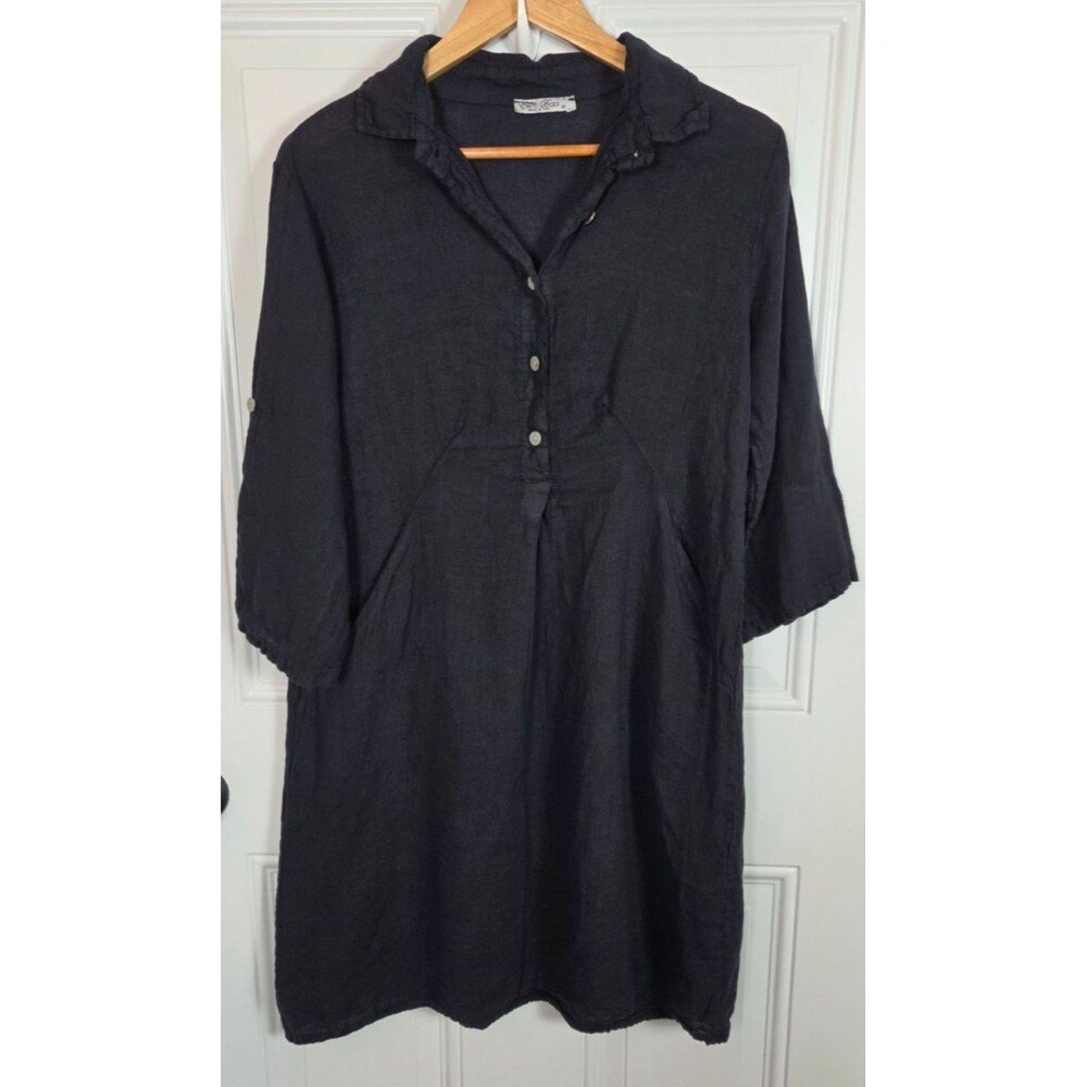 Elena Baldi 100% Linen Shirt Dress Size M Made in Italy